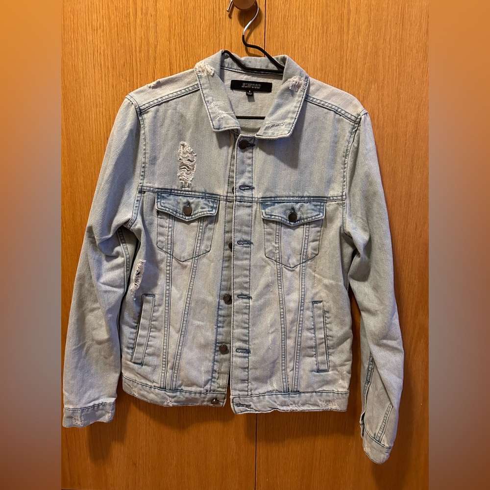 Truck Stop Mens Ripped Denim Jacket! Brand: Elwood - Size: Small - Color: Ltwash